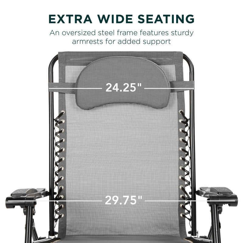 Oversized Reclining Zero Gravity Chair Lounger w/ Cup Holder, Pillow