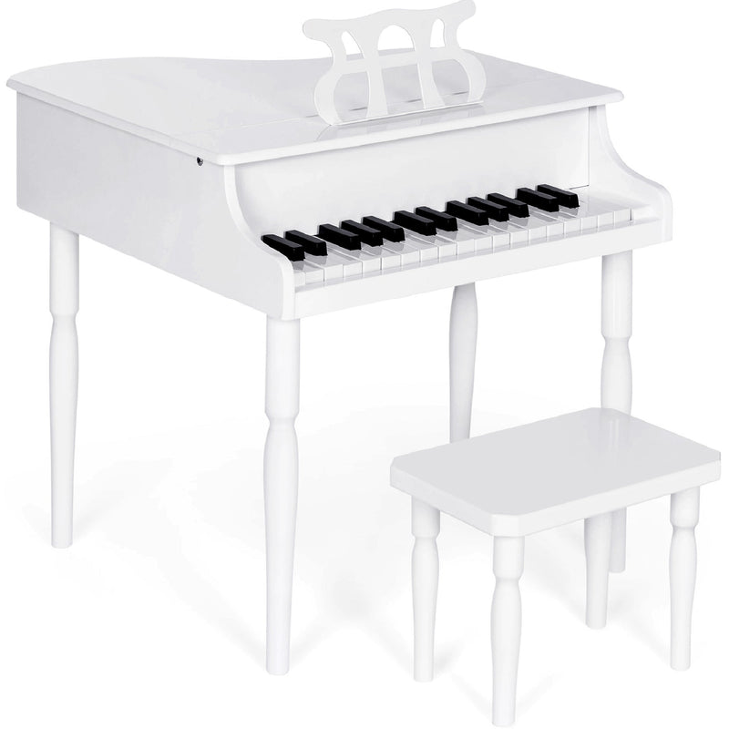 Kids Mini Wooden Grand Piano w/ Lid, Bench, Music Rack, Song Book, Stickers
