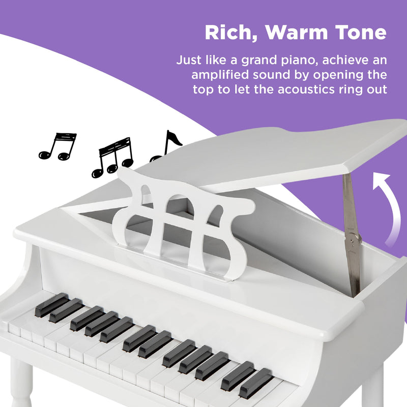 Kids Mini Wooden Grand Piano w/ Lid, Bench, Music Rack, Song Book, Stickers