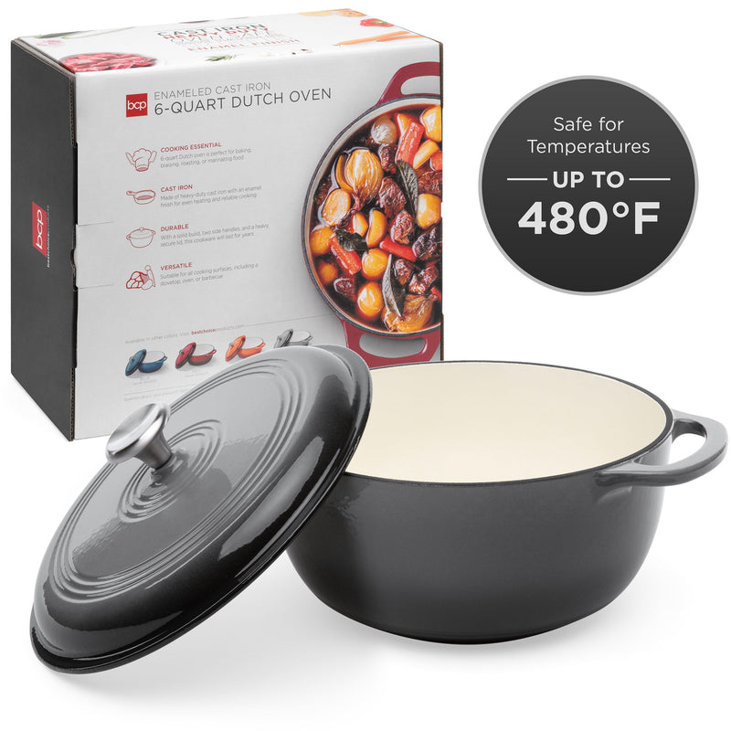 Cast-Iron Dutch Oven Kitchen Cookware w/ Enamel, Handles - 6qt - Kivo Store