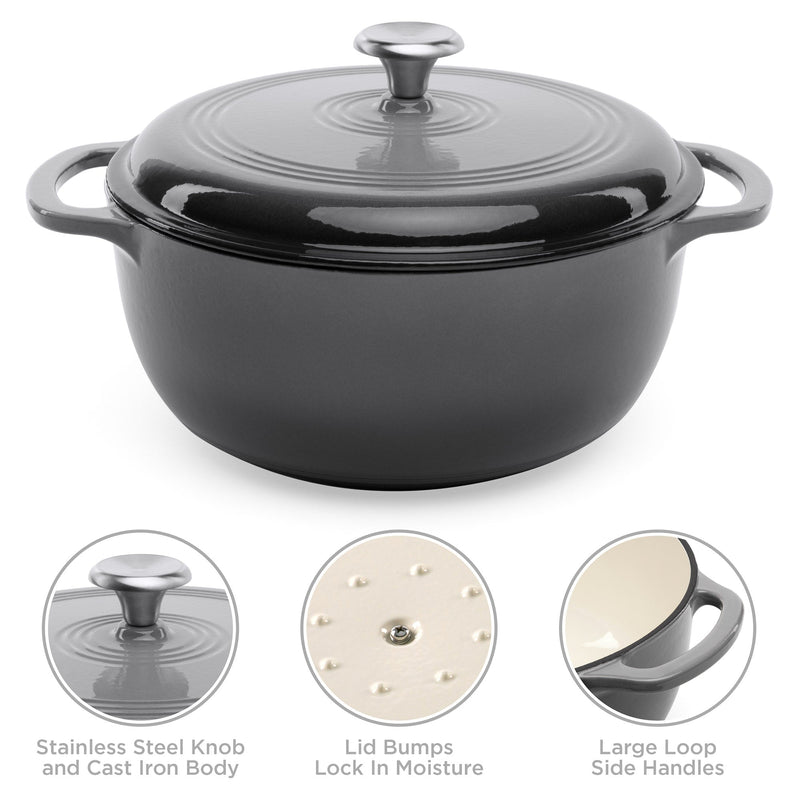 Cast-Iron Dutch Oven Kitchen Cookware w/ Enamel, Handles - 6qt - Kivo Store