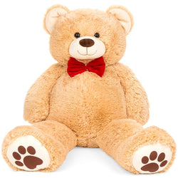 Giant Plush Teddy Bear Stuffed Animal w/ Bow Tie, Paw Prints - 38in - Kivo Store