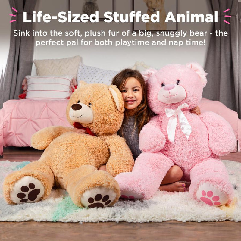 Giant Plush Teddy Bear Stuffed Animal w/ Bow Tie, Paw Prints - 38in - Kivo Store
