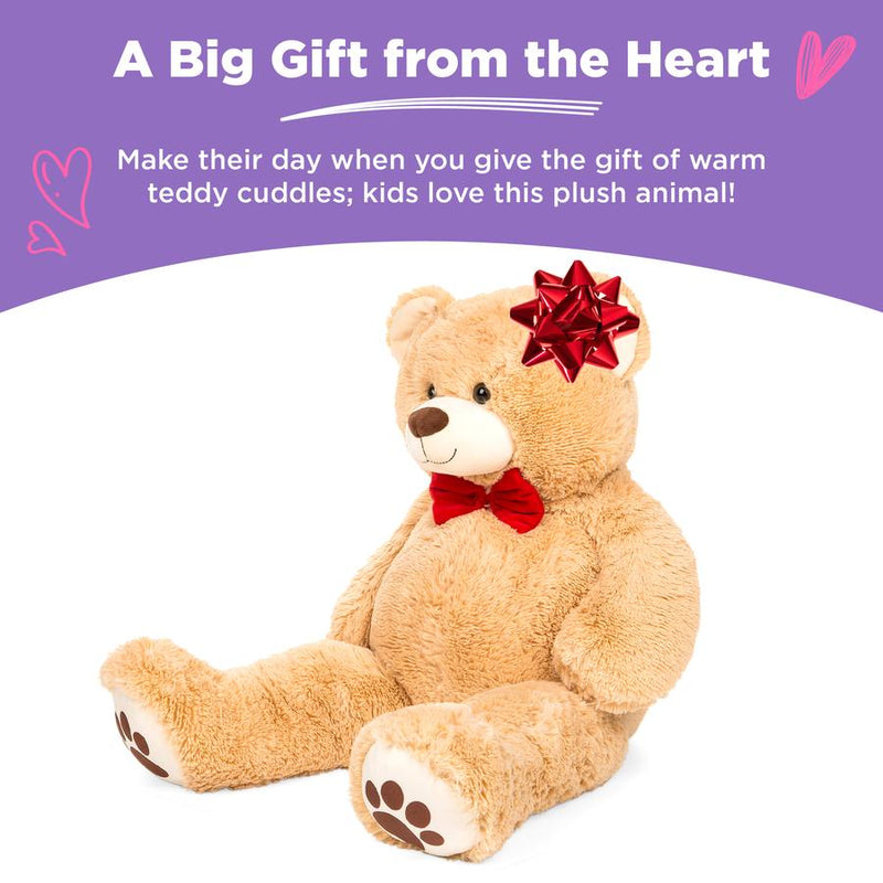 Giant Plush Teddy Bear Stuffed Animal w/ Bow Tie, Paw Prints - 38in - Kivo Store
