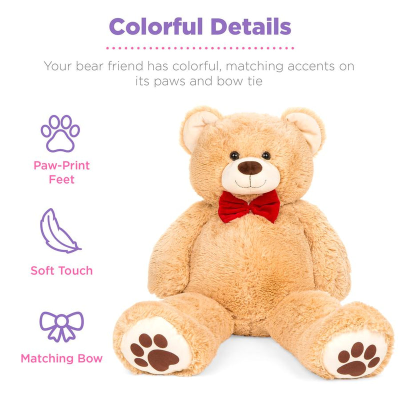 Giant Plush Teddy Bear Stuffed Animal w/ Bow Tie, Paw Prints - 38in - Kivo Store