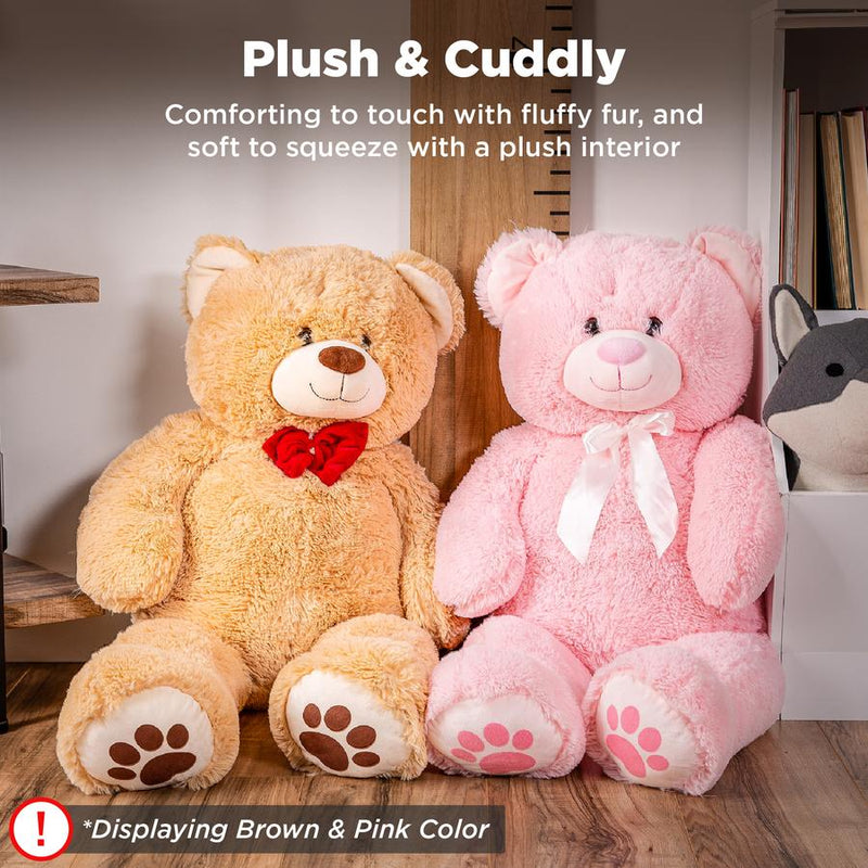 Giant Plush Teddy Bear Stuffed Animal w/ Bow Tie, Paw Prints - 38in - Kivo Store