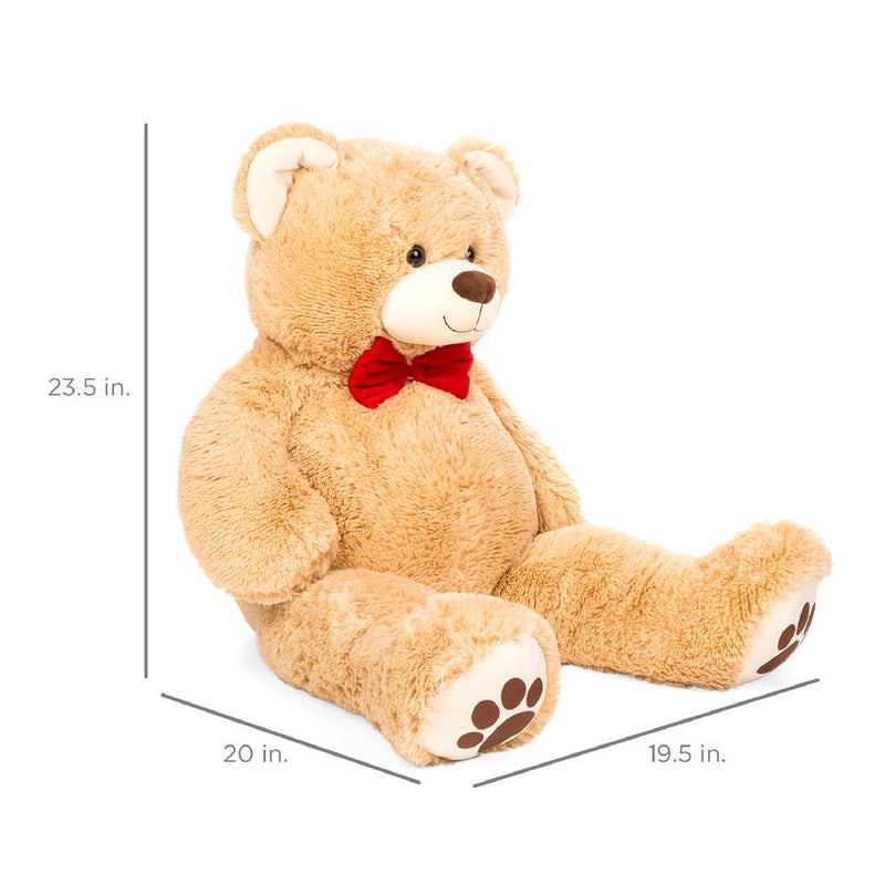 Giant Plush Teddy Bear Stuffed Animal w/ Bow Tie, Paw Prints - 38in - Kivo Store
