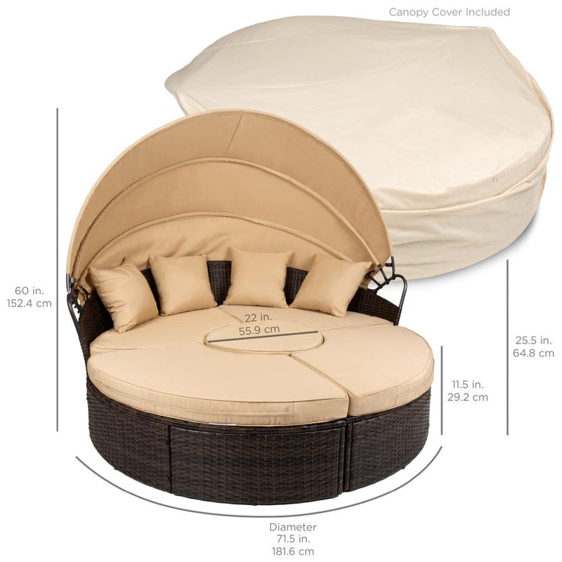 5-Piece 2-in-1 Wicker Daybed Sectional w/ Adjustable Seats, Canopy, Cover - Kivo Store
