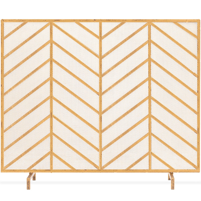 Single Panel Iron Chevron Fireplace Screen w/ Antique Finish - 38x31in