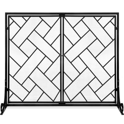 2-Panel Wrought Iron Geometric Fireplace Screen w/ Magnetic Doors - 44x33in