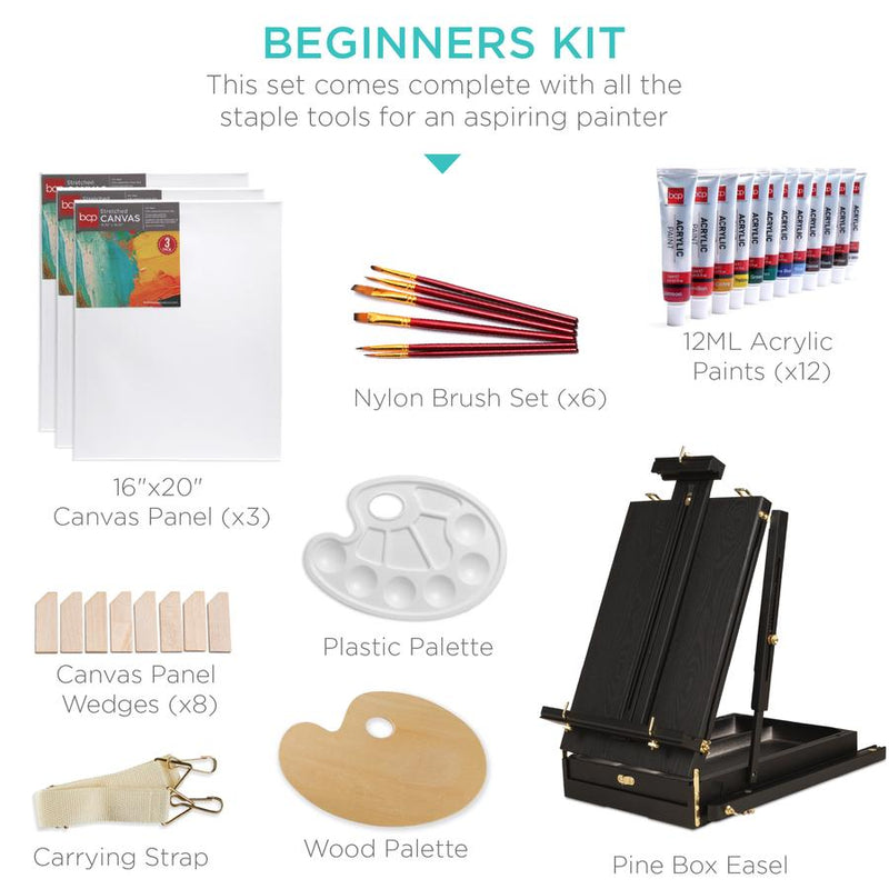 Portable Wooden French Easel w/ 33pc Beginners Kit - Kivo Store