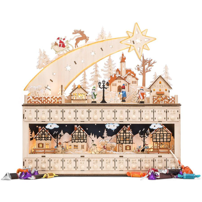 Wooden Christmas Shooting Star Advent Calendar w/ LED Light Background - Kivo Store