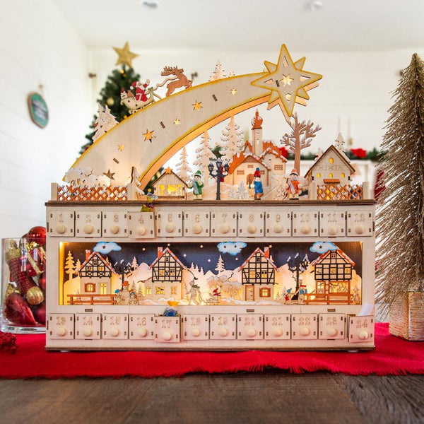 Wooden Christmas Shooting Star Advent Calendar w/ LED Light Background - Kivo Store