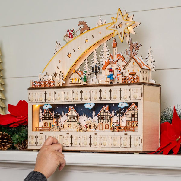 Wooden Christmas Shooting Star Advent Calendar w/ LED Light Background - Kivo Store