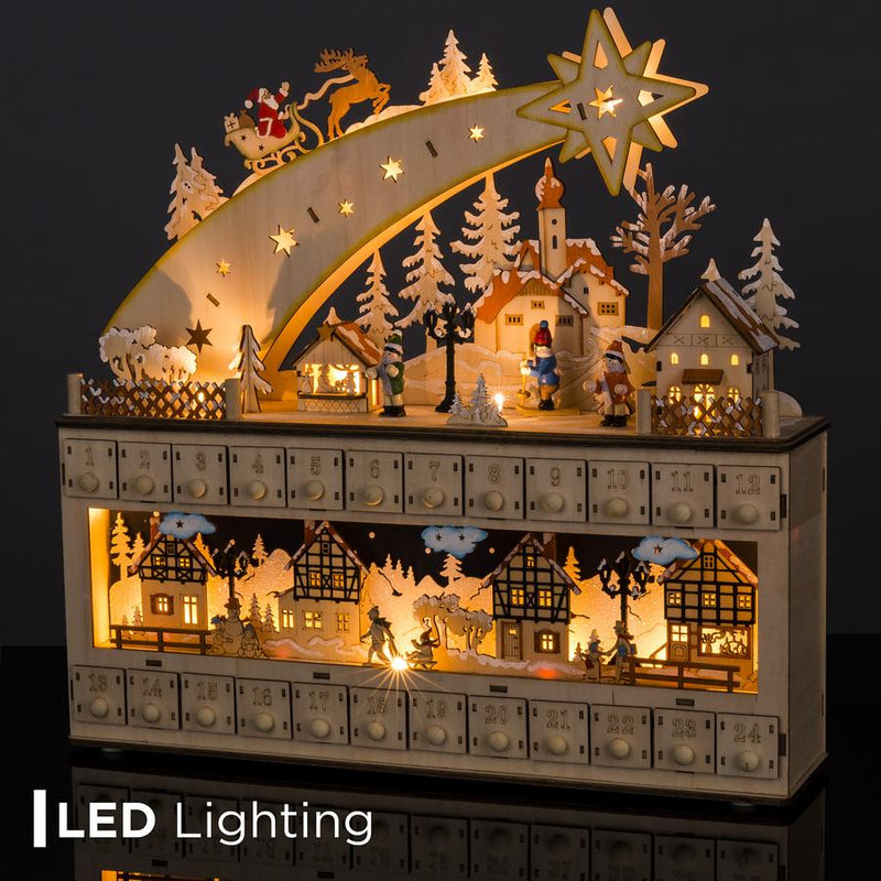 Wooden Christmas Shooting Star Advent Calendar w/ LED Light Background - Kivo Store