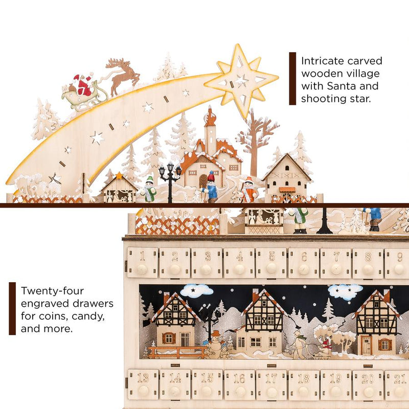 Wooden Christmas Shooting Star Advent Calendar w/ LED Light Background - Kivo Store
