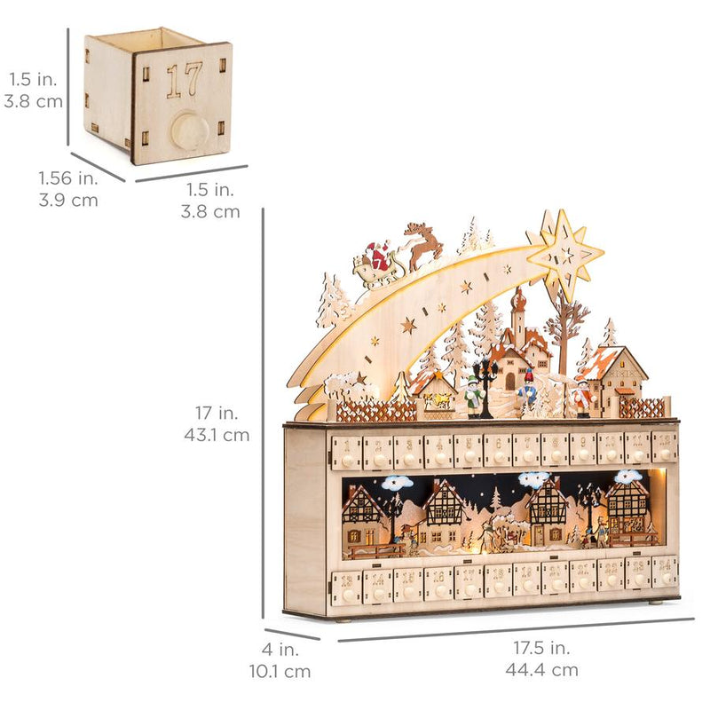 Wooden Christmas Shooting Star Advent Calendar w/ LED Light Background - Kivo Store