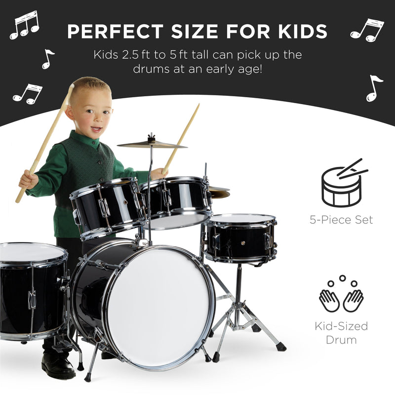 Kids Beginner All Wood Acoustic Drum Kit Starter Set w/ Stool, Drumsticks - Kivo Store