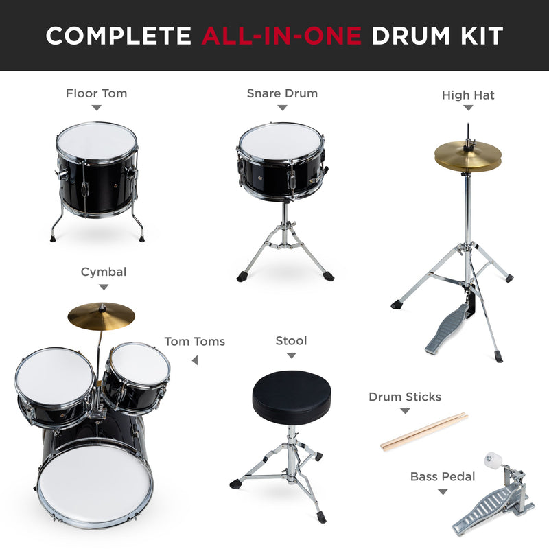 Kids Beginner All Wood Acoustic Drum Kit Starter Set w/ Stool, Drumsticks - Kivo Store