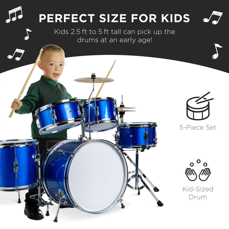 Kids Beginner All Wood Acoustic Drum Kit Starter Set w/ Stool, Drumsticks - Kivo Store