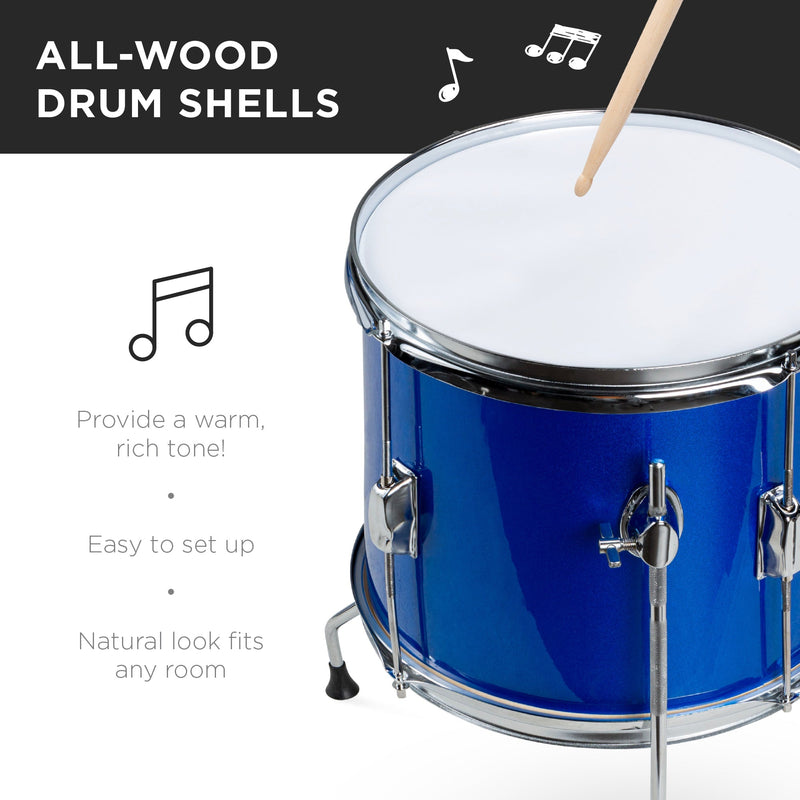 Kids Beginner All Wood Acoustic Drum Kit Starter Set w/ Stool, Drumsticks - Kivo Store