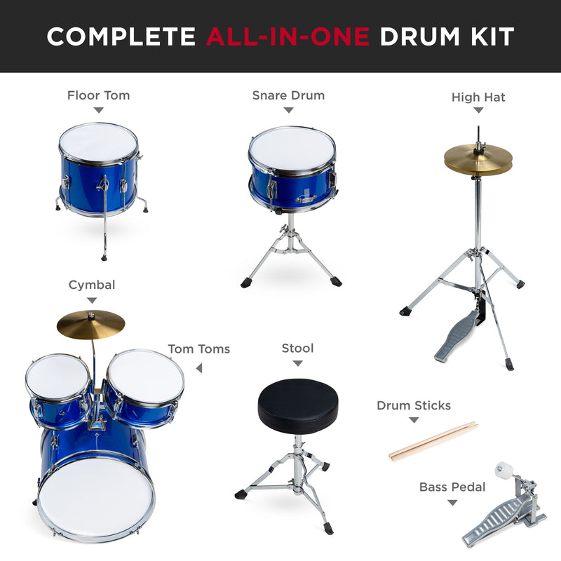 Kids Beginner All Wood Acoustic Drum Kit Starter Set w/ Stool, Drumsticks - Kivo Store