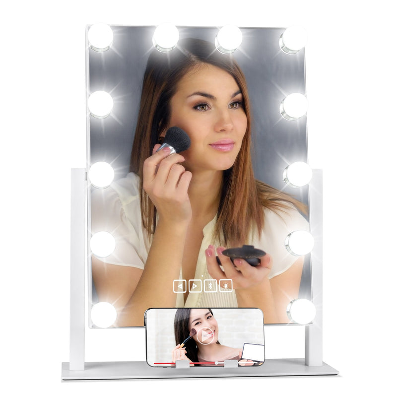 Hollywood Vanity Mirror w/ Speaker, LED Lights, 3 Color Temps, Phone Stand - Kivo Store