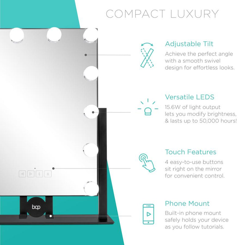 Hollywood Vanity Mirror w/ Speaker, LED Lights, 3 Color Temps, Phone Stand - Kivo Store
