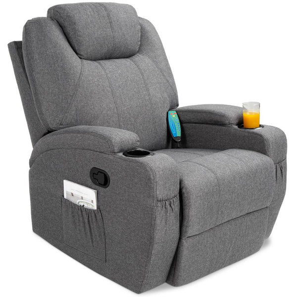 Linen Fabric Swivel Massage Recliner Chair w/ Remote Control, 5 Modes - Kivo Store
