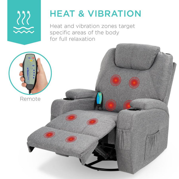 Linen Fabric Swivel Massage Recliner Chair w/ Remote Control, 5 Modes - Kivo Store
