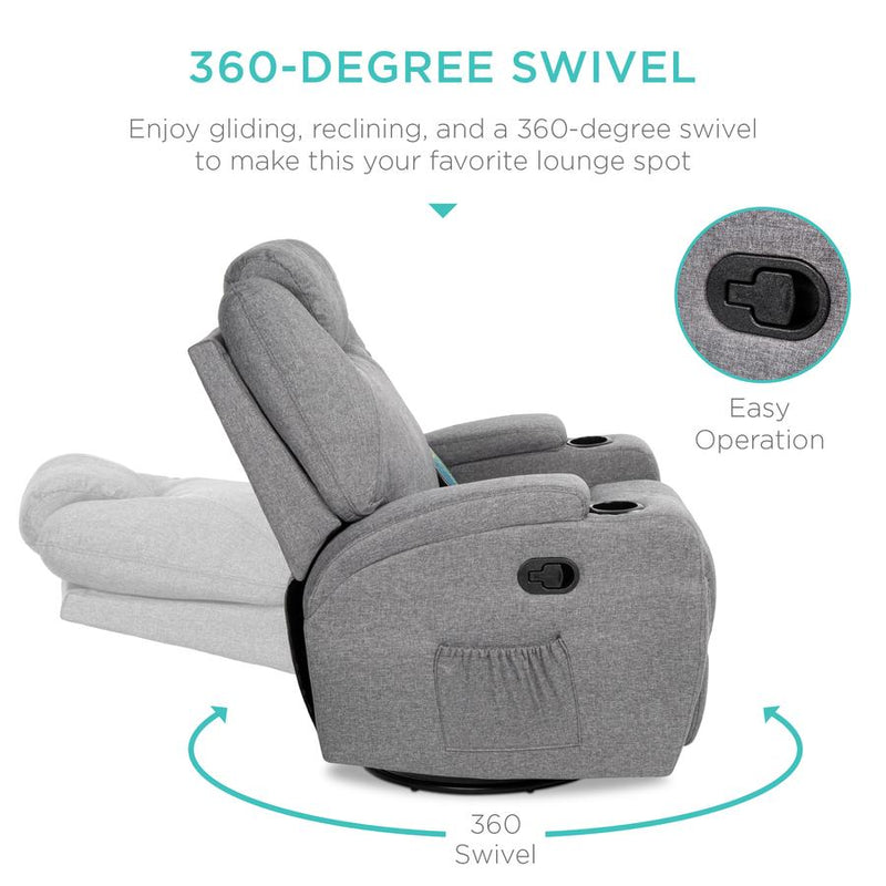 Linen Fabric Swivel Massage Recliner Chair w/ Remote Control, 5 Modes - Kivo Store