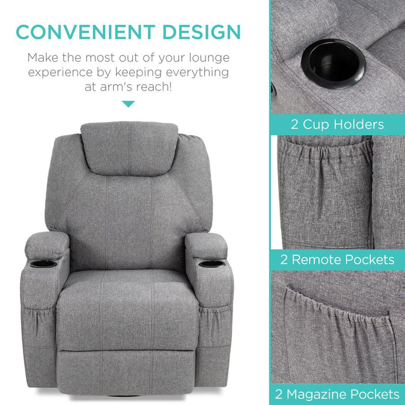 Linen Fabric Swivel Massage Recliner Chair w/ Remote Control, 5 Modes - Kivo Store