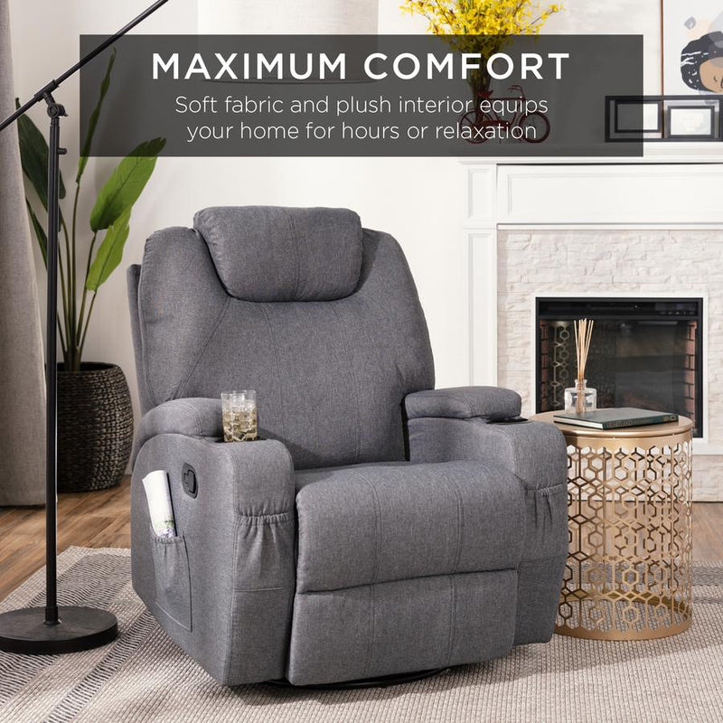 Linen Fabric Swivel Massage Recliner Chair w/ Remote Control, 5 Modes - Kivo Store