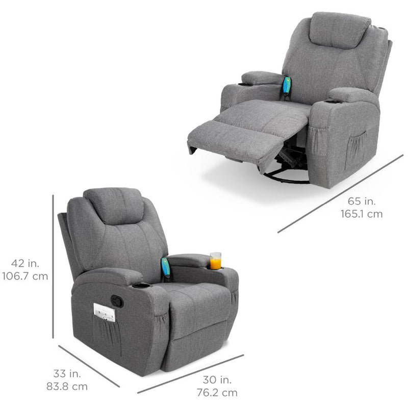 Linen Fabric Swivel Massage Recliner Chair w/ Remote Control, 5 Modes - Kivo Store