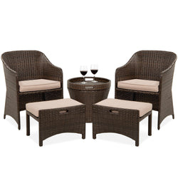 5-Piece Outdoor Wicker Bistro Set w/ Side Storage Table, No Assembly
