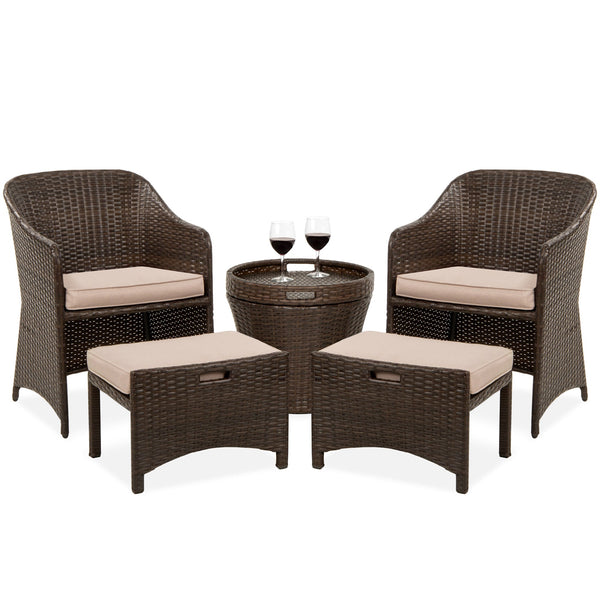 5-Piece Outdoor Wicker Bistro Set w/ Side Storage Table, No Assembly
