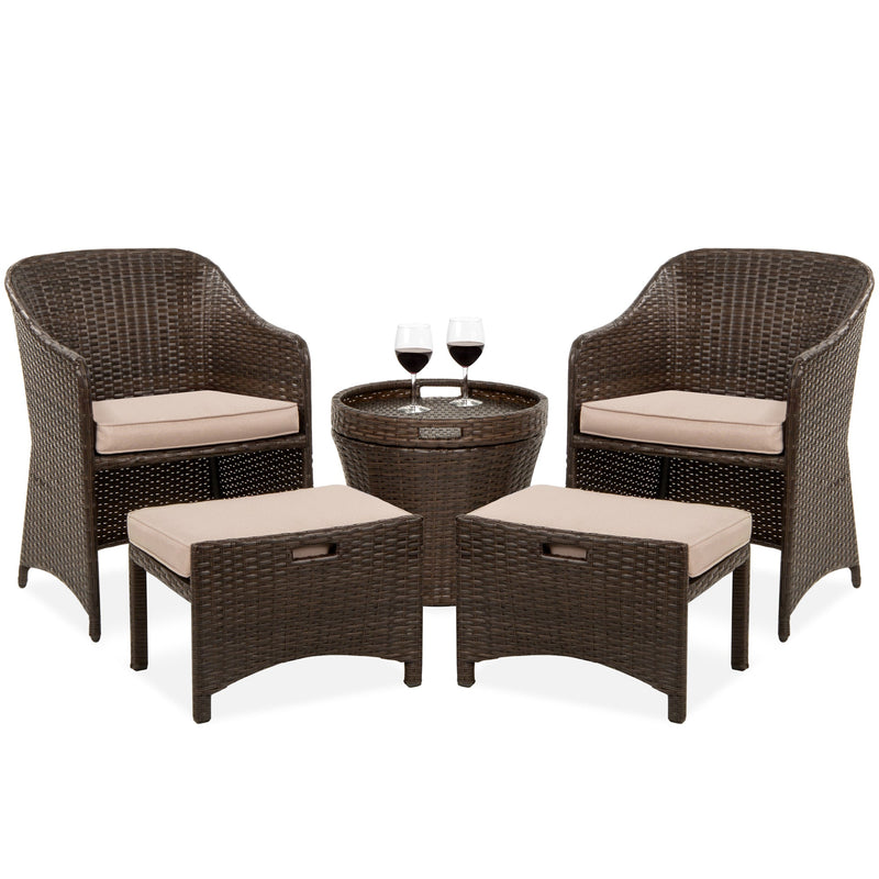 5-Piece Outdoor Wicker Bistro Set w/ Side Storage Table, No Assembly