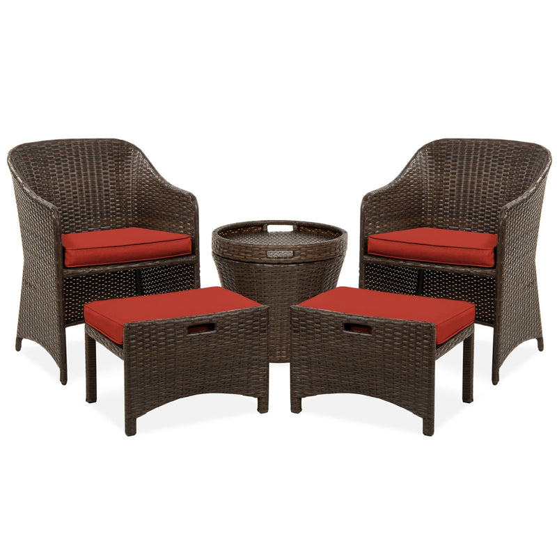 5-Piece Outdoor Wicker Bistro Set w/ Side Storage Table, No Assembly