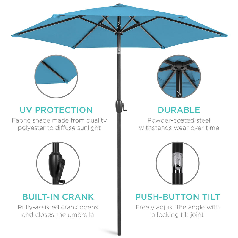 Outdoor Market Patio Umbrella w/ Push Button Tilt, Crank Lift - 7.5ft - Kivo Store