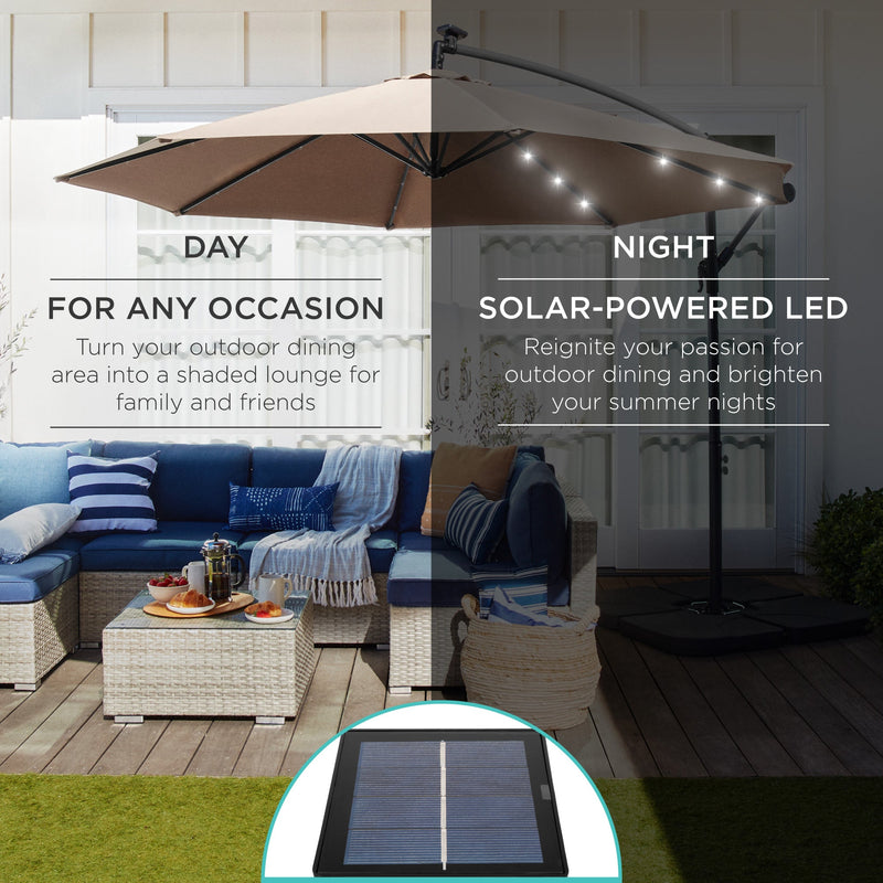 Solar LED Offset Hanging Patio Umbrella w/ Crank Tilt Adjustment - 10ft - Kivo Store