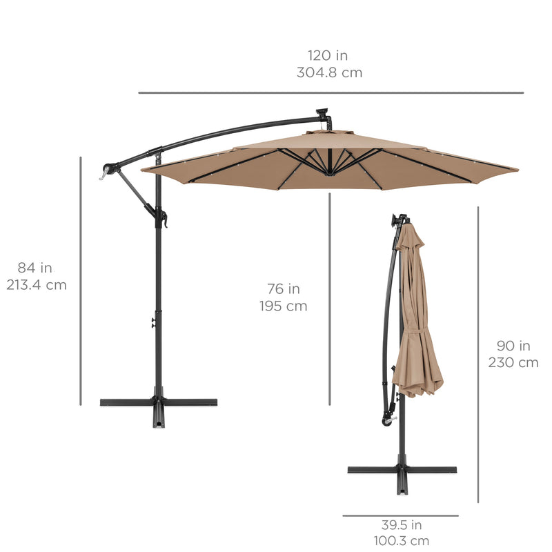 Solar LED Offset Hanging Patio Umbrella w/ Crank Tilt Adjustment - 10ft - Kivo Store