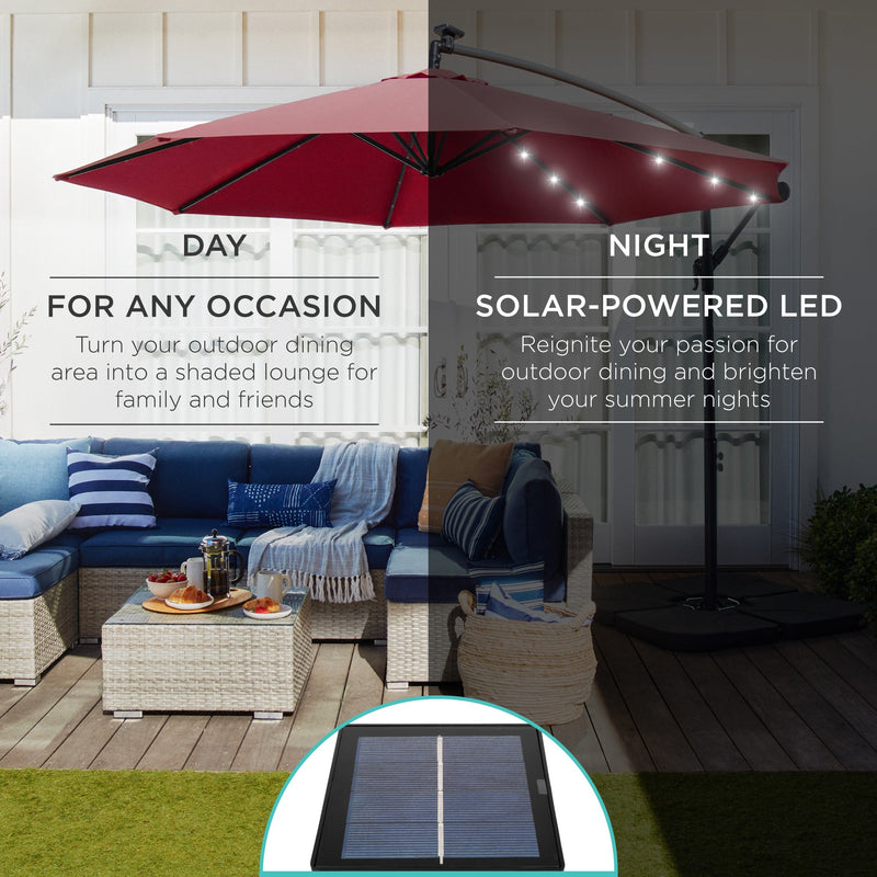 Solar LED Offset Hanging Patio Umbrella w/ Crank Tilt Adjustment - 10ft - Kivo Store
