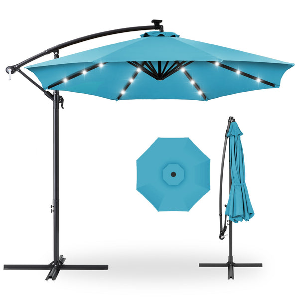 Solar LED Offset Hanging Patio Umbrella w/ Crank Tilt Adjustment - 10ft - Kivo Store