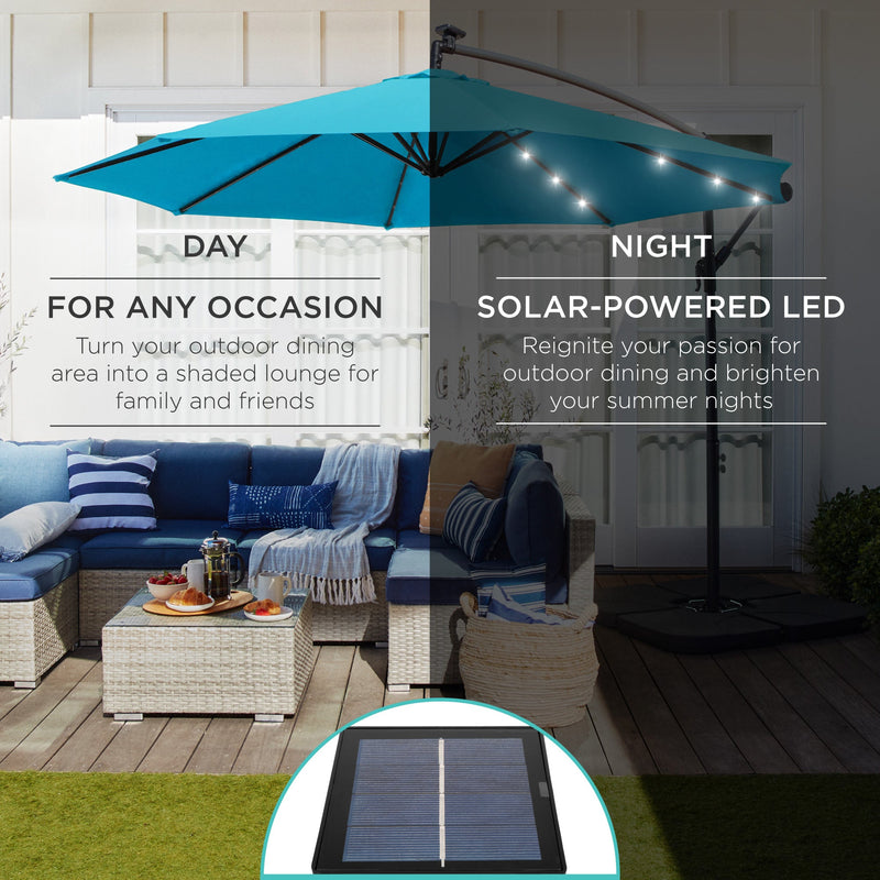 Solar LED Offset Hanging Patio Umbrella w/ Crank Tilt Adjustment - 10ft - Kivo Store