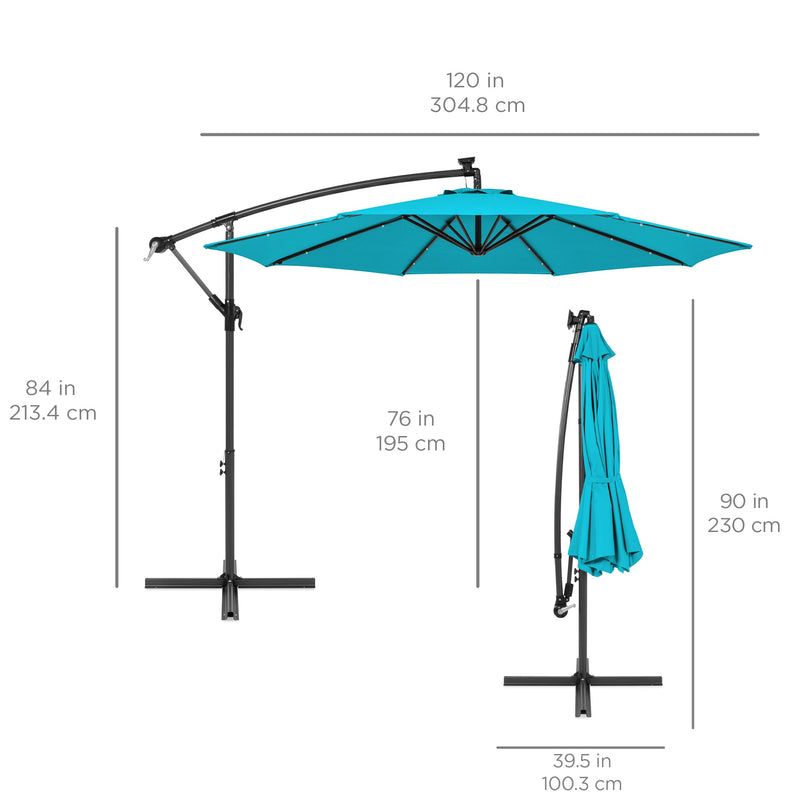 Solar LED Offset Hanging Patio Umbrella w/ Crank Tilt Adjustment - 10ft - Kivo Store