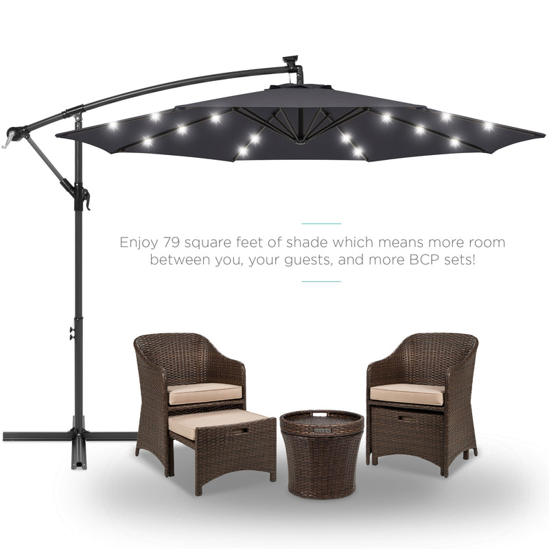 Solar LED Offset Hanging Patio Umbrella w/ Crank Tilt Adjustment - 10ft - Kivo Store