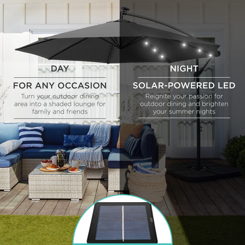 Solar LED Offset Hanging Patio Umbrella w/ Crank Tilt Adjustment - 10ft - Kivo Store