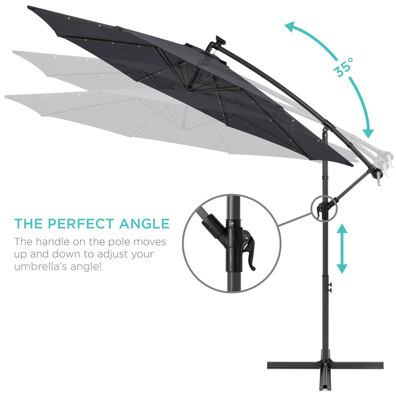 Solar LED Offset Hanging Patio Umbrella w/ Crank Tilt Adjustment - 10ft - Kivo Store