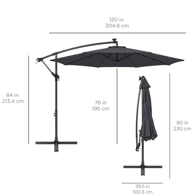 Solar LED Offset Hanging Patio Umbrella w/ Crank Tilt Adjustment - 10ft - Kivo Store