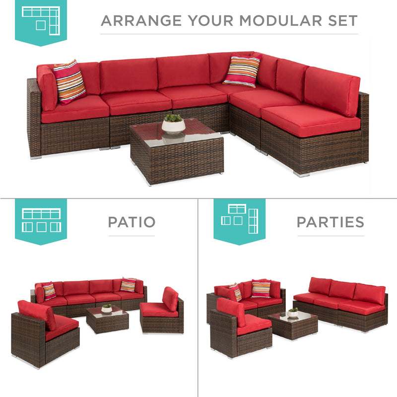 7-Piece Modular Wicker Sectional Conversation Set w/ 2 Pillows, Cover - Kivo Store